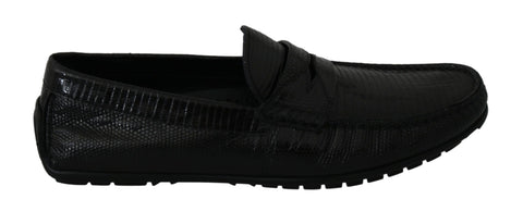 Black Lizard Leather Flat Loafers Shoes Dolce & Gabbana