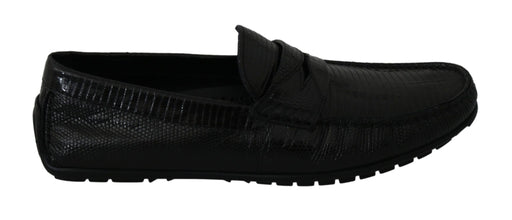 Black Lizard Leather Flat Loafers Shoes Dolce & Gabbana