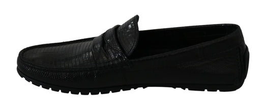 Black Lizard Leather Flat Loafers Shoes Dolce & Gabbana