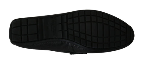 Black Lizard Leather Flat Loafers Shoes Dolce & Gabbana