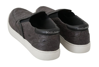 Gray Leather Flat Caiman Mens Loafers Shoes Dolce & Gabbana