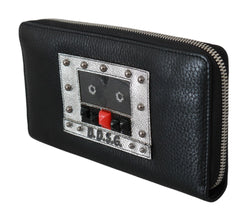 Black Mens Zipper Continental Purse 100% Leather Wallet Dolce & Gabbana