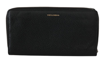 Black Mens Zipper Continental Purse 100% Leather Wallet Dolce & Gabbana