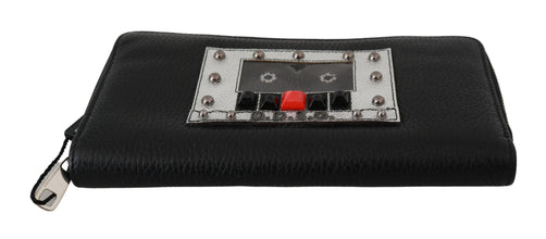 Black Mens Zipper Continental Purse 100% Leather Wallet Dolce & Gabbana