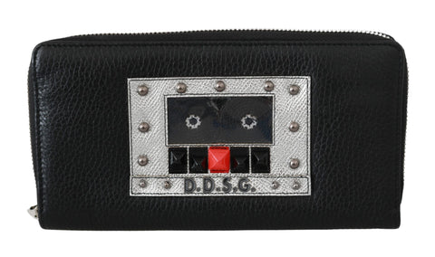 Black Mens Zipper Continental Purse 100% Leather Wallet Dolce & Gabbana