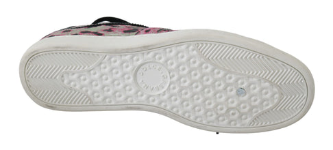 Pink Leopard Print Training Leather Flat Sneakers Dolce & Gabbana
