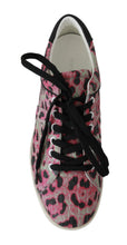 Pink Leopard Print Training Leather Flat Sneakers Dolce & Gabbana