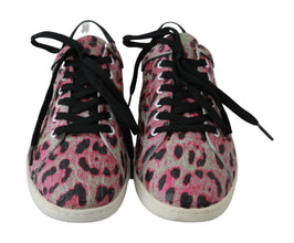 Pink Leopard Print Training Leather Flat Sneakers Dolce & Gabbana