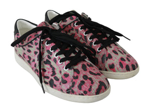 Pink Leopard Print Training Leather Flat Sneakers Dolce & Gabbana