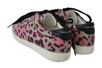 Pink Leopard Print Training Leather Flat Sneakers Dolce & Gabbana