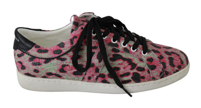 Pink Leopard Print Training Leather Flat Sneakers Dolce & Gabbana