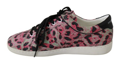 Pink Leopard Print Training Leather Flat Sneakers Dolce & Gabbana