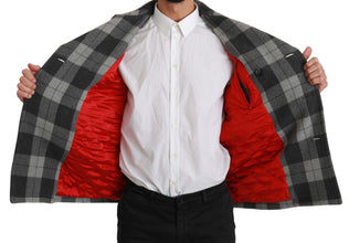 Gray Check Wool Cashmere Coat Jacket Dolce & Gabbana