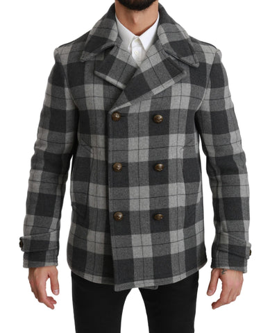 Gray Check Wool Cashmere Coat Jacket Dolce & Gabbana