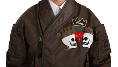 Brown Beaded Crown Skull Logo Jacket Dolce & Gabbana