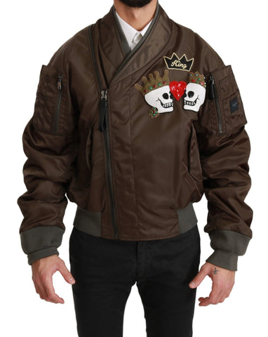 Brown Beaded Crown Skull Logo Jacket Dolce & Gabbana