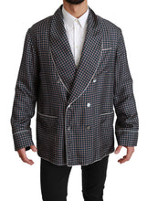 Navy Blue Patterned Double Breasted Coat Jacket Dolce & Gabbana
