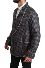 Navy Blue Patterned Double Breasted Coat Jacket Dolce & Gabbana