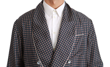 Navy Blue Patterned Double Breasted Coat Jacket Dolce & Gabbana