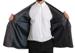 Navy Blue Patterned Double Breasted Coat Jacket Dolce & Gabbana