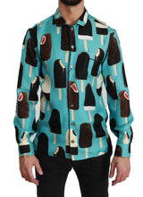 Blue Silk Ice Cream Print Casual Shirt Dolce & Gabbana