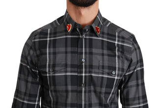 Gray Checkered Heart Collar MARTINI Shirt Dolce & Gabbana