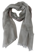 Gray Fringe Neck Wrap Cotton Scarf Costume National
