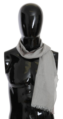 Gray Fringe Neck Wrap Cotton Scarf Costume National