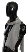 Gray Fringe Neck Wrap Cotton Scarf Costume National