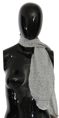 Cotton Beige Blue Fantasy Print Scarf Ermanno Scervino