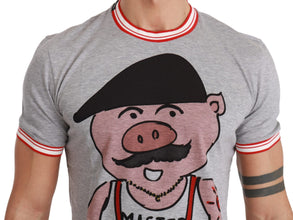 Gray Cotton Top 2019 Year of the Pig T-shirt Dolce & Gabbana