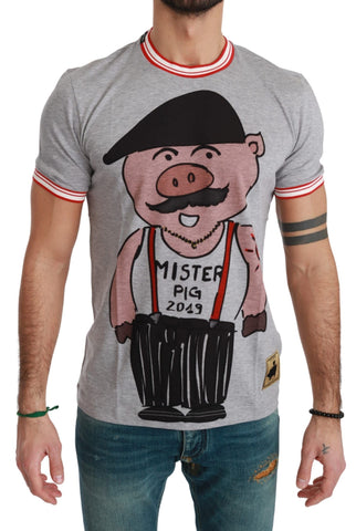 Gray Cotton Top 2019 Year of the Pig T-shirt Dolce & Gabbana