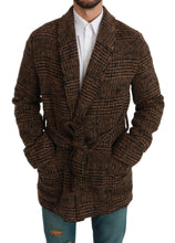 Brown Checkered Wool Robe Coat  Wrap Jacket Dolce & Gabbana