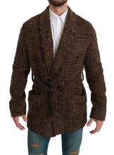 Brown Checkered Wool Robe Coat  Wrap Jacket Dolce & Gabbana