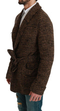 Brown Checkered Wool Robe Coat  Wrap Jacket Dolce & Gabbana