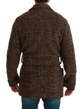 Brown Checkered Wool Robe Coat  Wrap Jacket Dolce & Gabbana