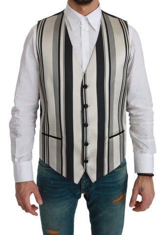 White Black Stripes Waistcoat Formal Vest Dolce & Gabbana