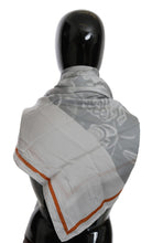 Gray Orange Silk Floral Foulard Wrap Scarf Costume National