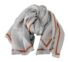 Gray Orange Silk Floral Foulard Wrap Scarf Costume National