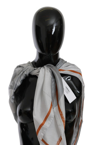 Gray Orange Silk Floral Foulard Wrap Scarf Costume National