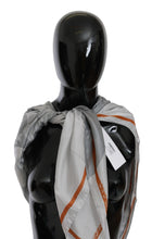 Gray Orange Silk Floral Foulard Wrap Scarf Costume National