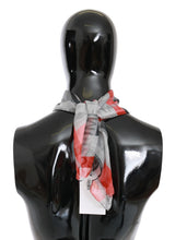 Red 100% Silk Branded Gray Scarf Costume National