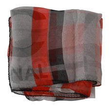 Red 100% Silk Branded Gray Scarf Costume National