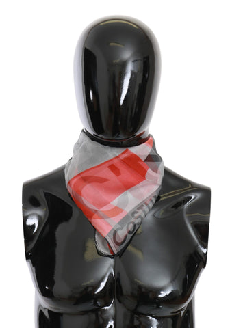 Red 100% Silk Branded Gray Scarf Costume National