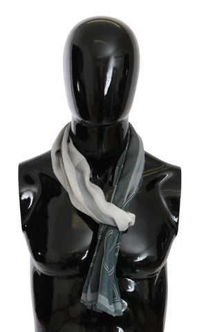 Gray Wool Viscose Foulard Patterned Branded Scarf GF Ferre