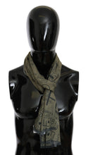Green Wool Viscose Foulard Patterned Branded Scarf GF Ferre