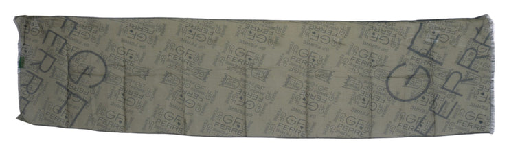 Green Wool Viscose Foulard Patterned Branded Scarf GF Ferre