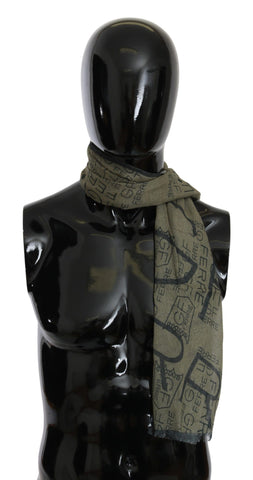 Green Wool Viscose Foulard Patterned Branded Scarf GF Ferre
