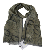 Green Wool Viscose Foulard Patterned Branded Scarf GF Ferre