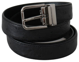 Black Exotic Skin Pattern Silver Buckle Belt Dolce & Gabbana